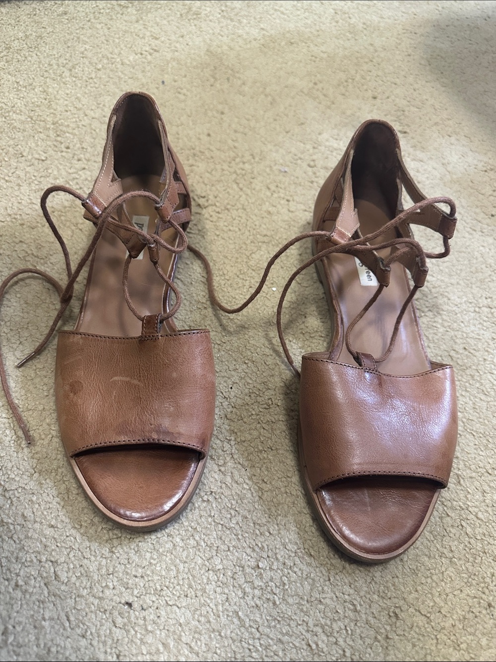 Paul Green Tan Leather Lace-Up Open-Toe Morea Sandals